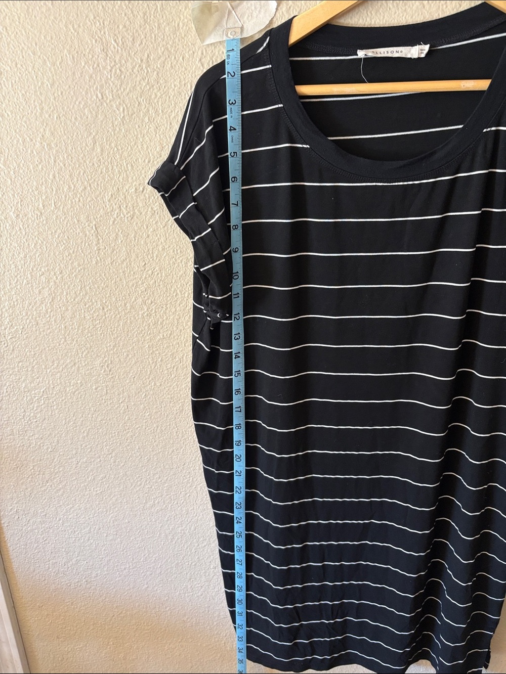 Ellison Black Striped Tunic Dress Women's Large Oversized Mini Casual Cap Sleeve - Picture 6 of 8